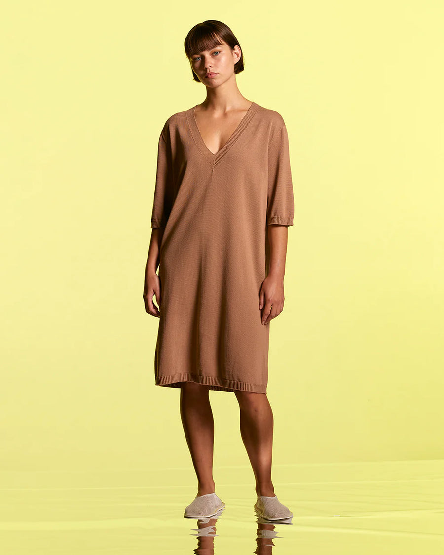 Standard Issue | Cotton Deep V Dress - Sand