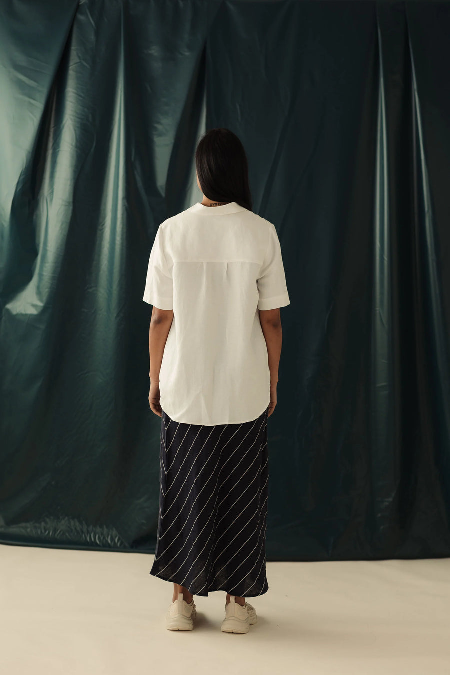 Mina | Essential Skirt - Navy Pinstripe