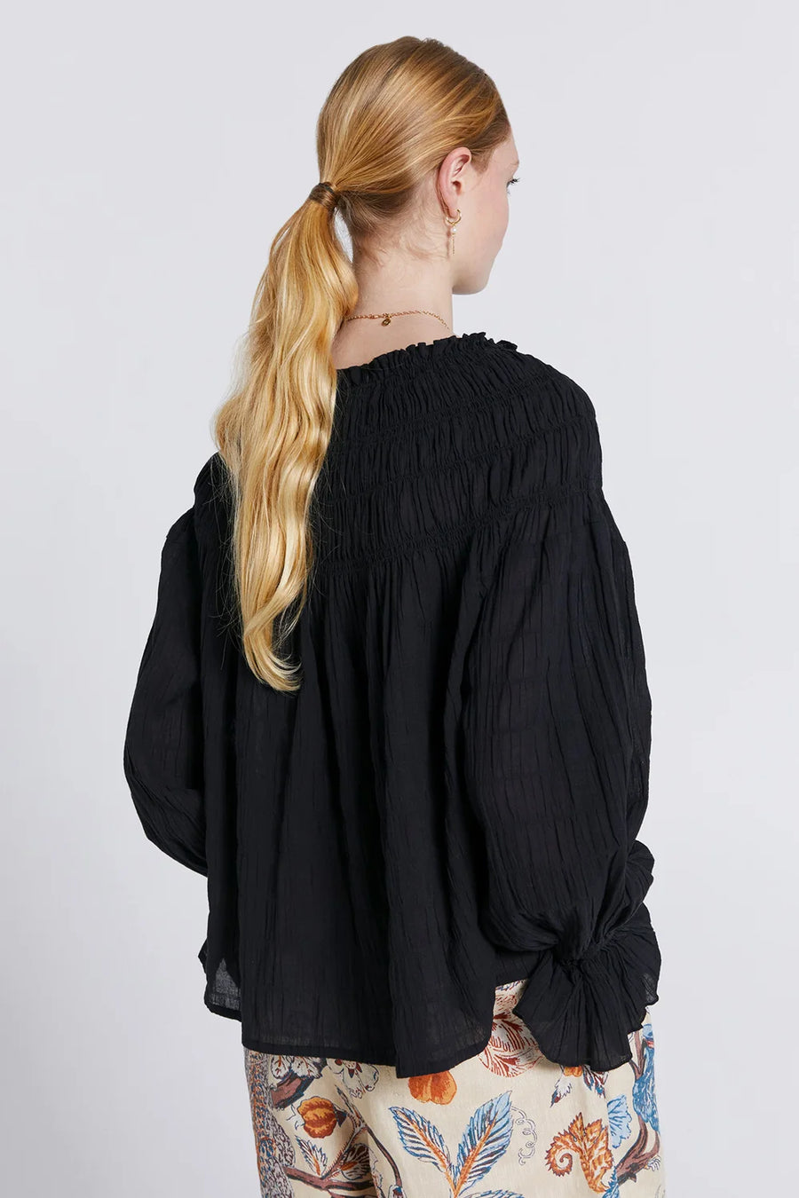 Karen Walker | Prairie Organic Cotton Shirred Blouse - Black