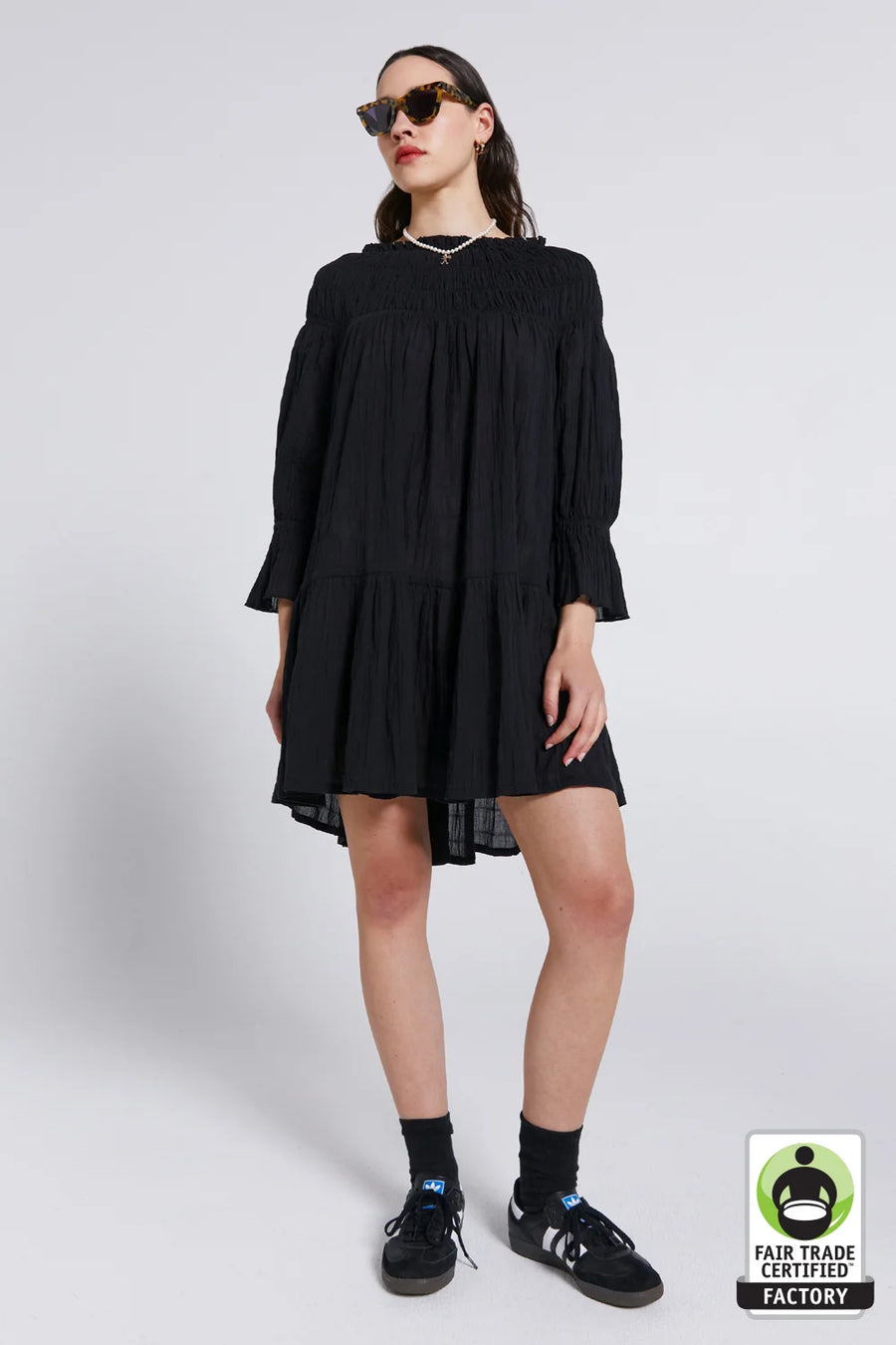 Karen Walker | Prairie Organic Cotton Shirred Dress - Black