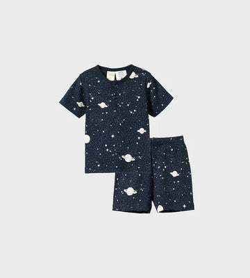 Short Sleeve Pyjama Set | Nature Baby - Galactic Navy Print