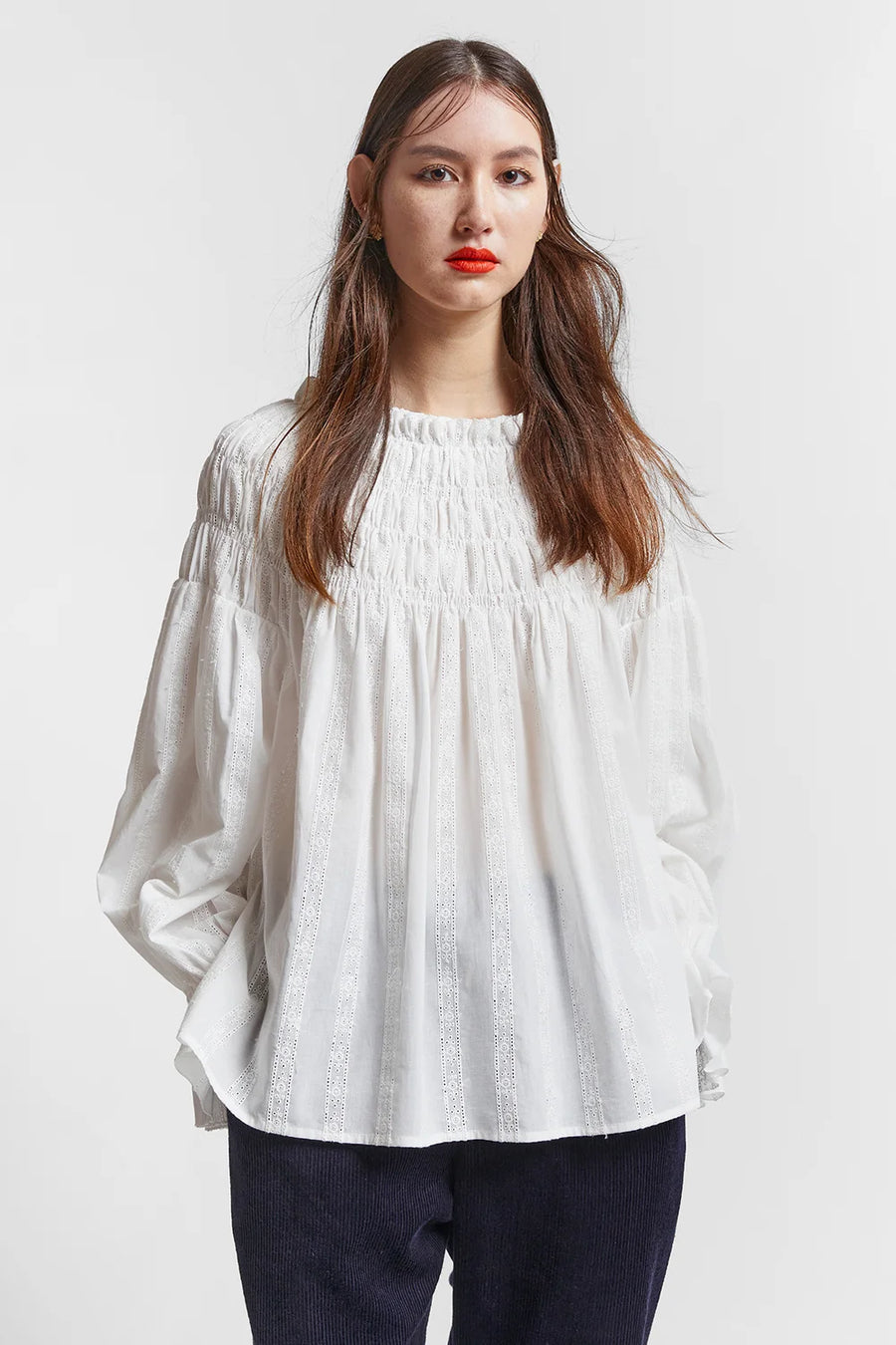 Karen Walker | Hilltop Organic Cotton Shirred Blouse - Off-White