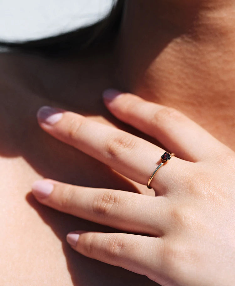 Meadowlark | Micro Heart Jewel Ring - Gold Plated Onyx